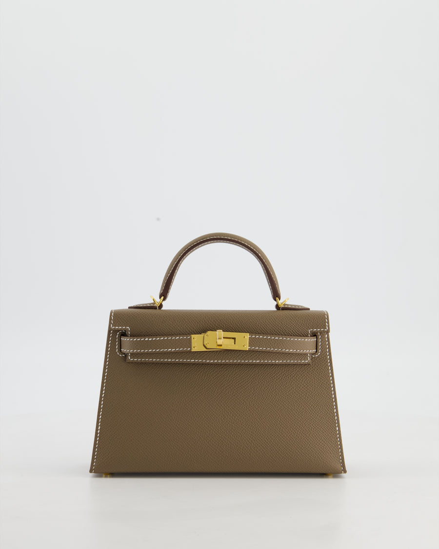*HOT* Hermès Mini Kelly II 20 Bag in Etoupe Epsom Leather with Gold Hardware