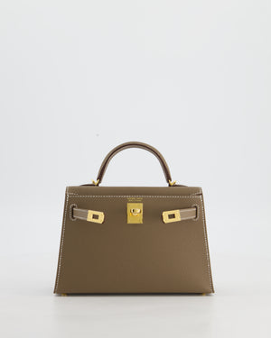 *HOT* Hermès Mini Kelly II 20 Bag in Etoupe Epsom Leather with Gold Hardware