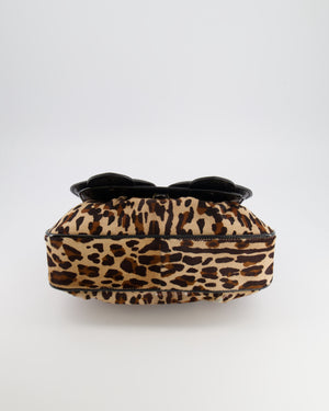 Fendi Brown Leopard Print Pony Hair B Bag with Black Patent Leather Details and Gold Hardware