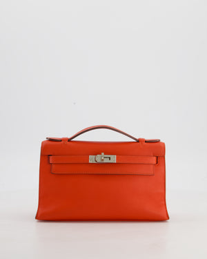 Hermès Kelly Pochette Bag in Capucine Swift Leather with Palladium Hardware