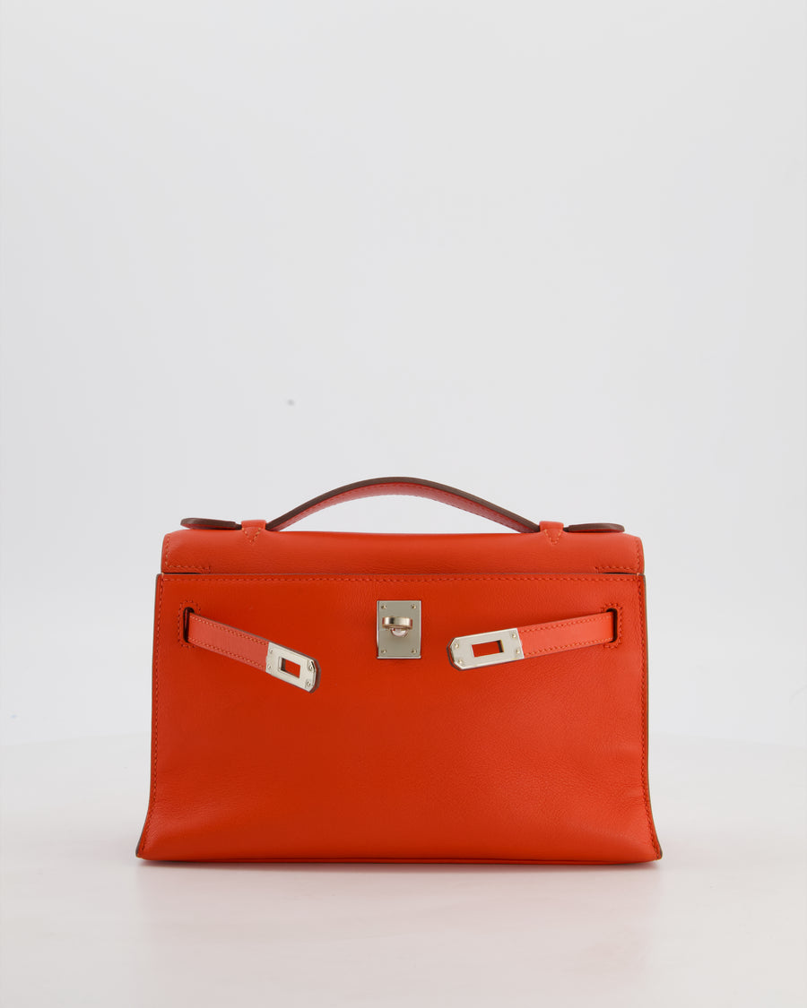 Hermès Kelly Pochette Bag in Capucine Swift Leather with Palladium Hardware