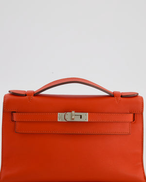 Hermès Kelly Pochette Bag in Capucine Swift Leather with Palladium Hardware