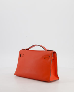 Hermès Kelly Pochette Bag in Capucine Swift Leather with Palladium Hardware