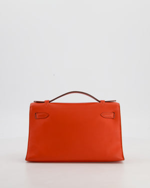Hermès Kelly Pochette Bag in Capucine Swift Leather with Palladium Hardware