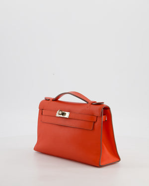 Hermès Kelly Pochette Bag in Capucine Swift Leather with Palladium Hardware