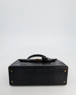 *HOT* Hermès Vintage Kelly 32 Sellier Bag in Noir Porosus Crocodile Leather with Gold Hardware