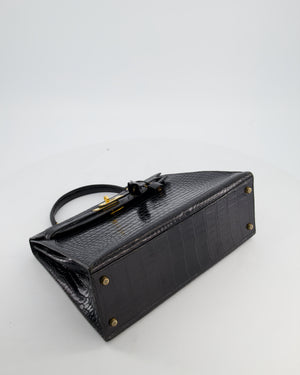 *HOT* Hermès Vintage Kelly 32 Sellier Bag in Noir Porosus Crocodile Leather with Gold Hardware