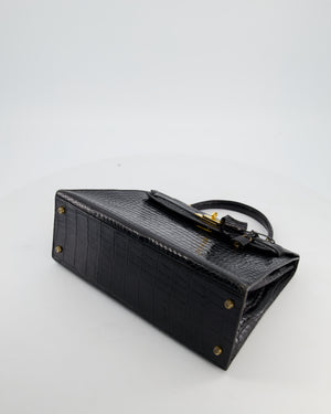 *HOT* Hermès Vintage Kelly 32 Sellier Bag in Noir Porosus Crocodile Leather with Gold Hardware