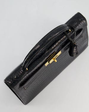 *HOT* Hermès Vintage Kelly 32 Sellier Bag in Noir Porosus Crocodile Leather with Gold Hardware