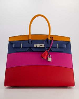 *BLUE BOX* Hermès Birkin 35 Sunset Sellier Bag in Abricot, Agate, Magnolia & Rouge Casaque Epsom Leather with Palladium Hardware