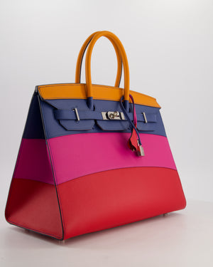 *BLUE BOX* Hermès Birkin 35 Sunset Sellier Bag in Abricot, Agate, Magnolia & Rouge Casaque Epsom Leather with Palladium Hardware