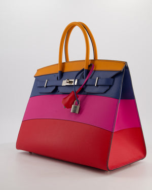*BLUE BOX* Hermès Birkin 35 Sunset Sellier Bag in Abricot, Agate, Magnolia & Rouge Casaque Epsom Leather with Palladium Hardware