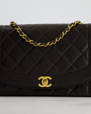 Chanel Vintage Espresso Brown Medium Diana Flap Bag in Lambskin Leather with 24K Gold Hardware