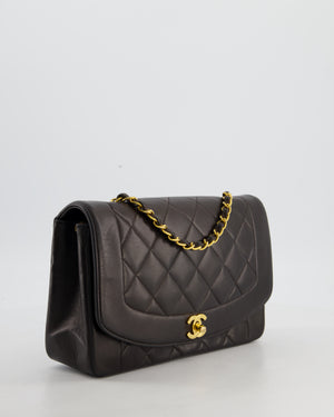 Chanel Vintage Espresso Brown Medium Diana Flap Bag in Lambskin Leather with 24K Gold Hardware