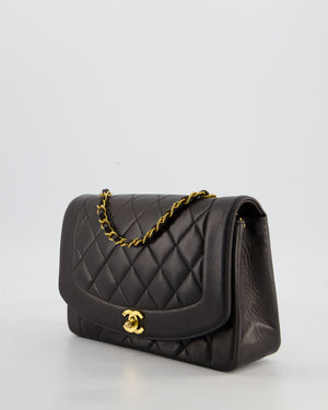 Chanel Vintage Espresso Brown Medium Diana Flap Bag in Lambskin Leather with 24K Gold Hardware