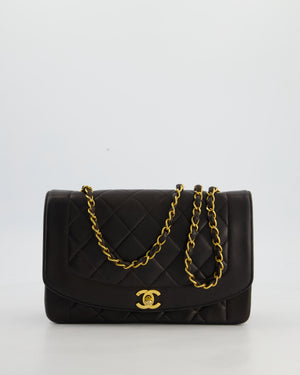 Chanel Vintage Espresso Brown Medium Diana Flap Bag in Lambskin Leather with 24K Gold Hardware