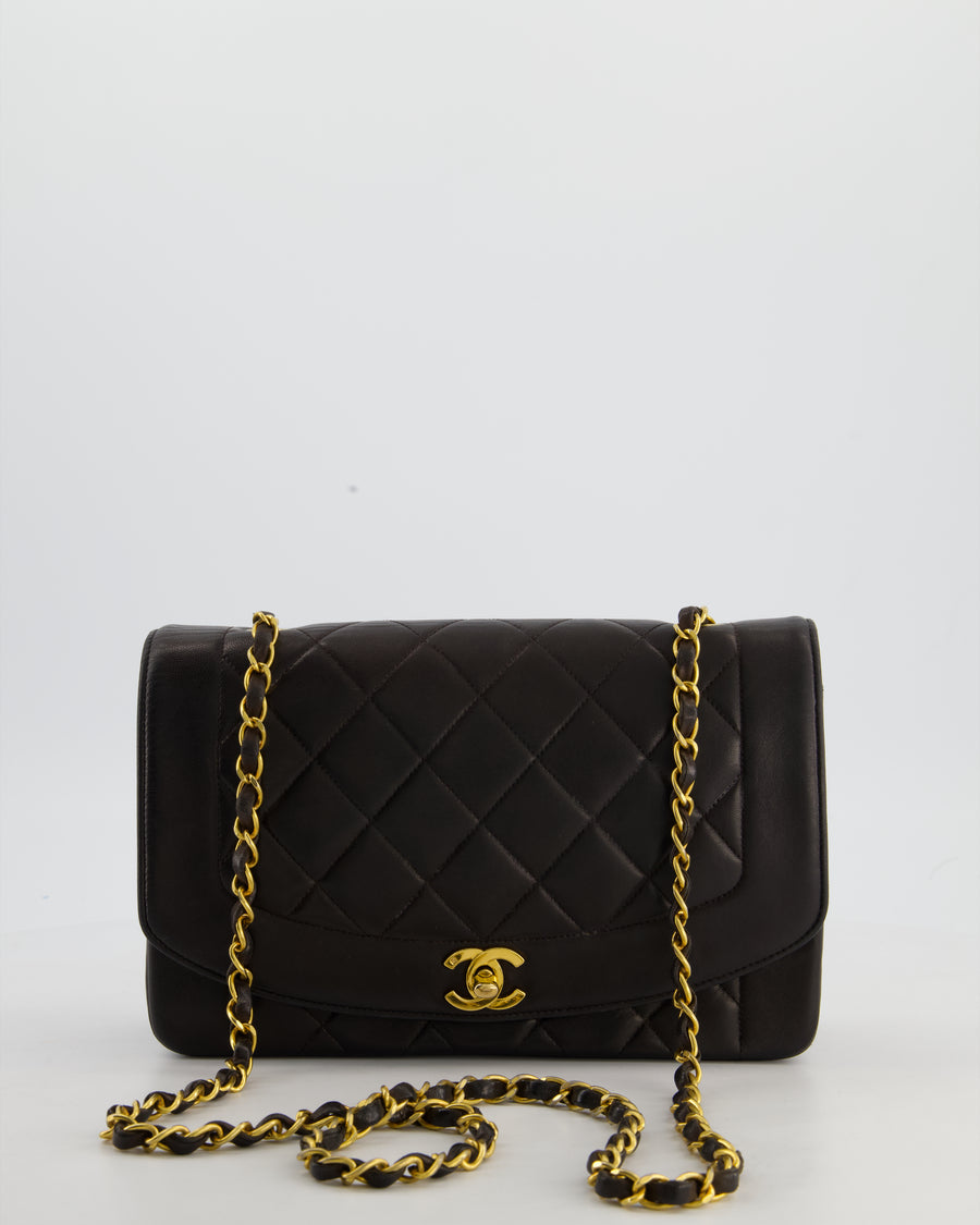 Chanel Vintage Espresso Brown Medium Diana Flap Bag in Lambskin Leather with 24K Gold Hardware