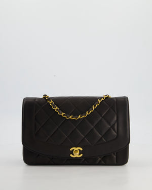 Chanel Vintage Espresso Brown Medium Diana Flap Bag in Lambskin Leather with 24K Gold Hardware
