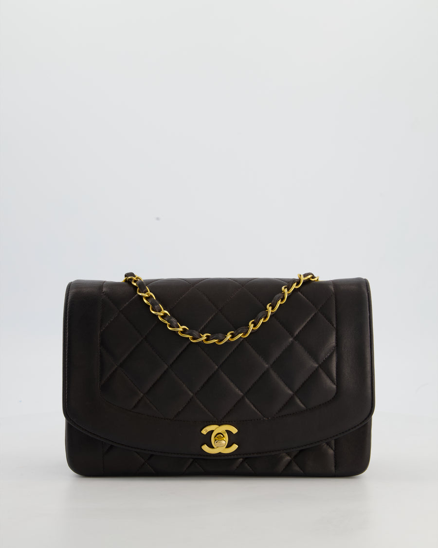 Chanel Vintage Espresso Brown Medium Diana Flap Bag in Lambskin Leather with 24K Gold Hardware