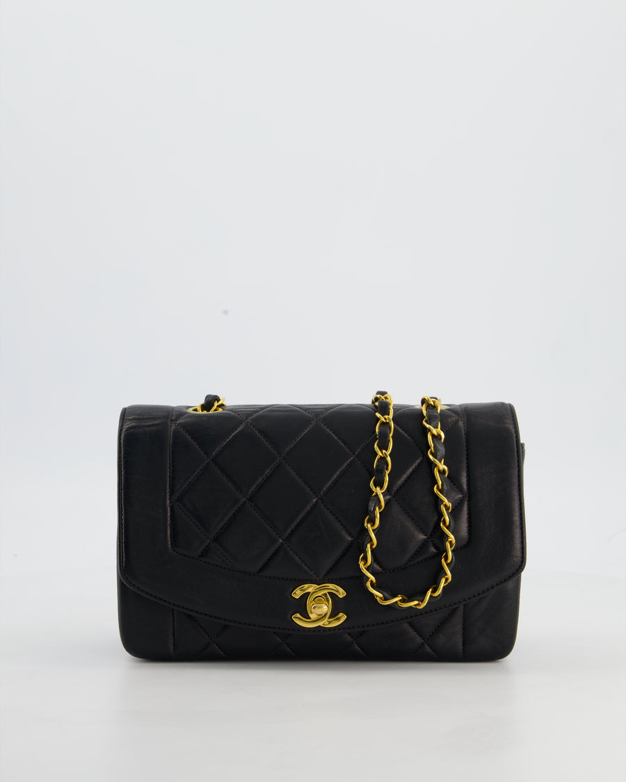 Chanel Vintage Black Small Diana Flap Bag in Lambskin Leather with 24K Gold Hardware