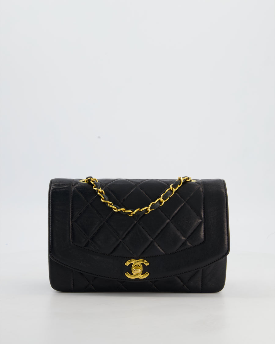 Chanel Vintage Black Small Diana Flap Bag in Lambskin Leather with 24K Gold Hardware
