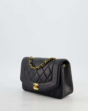 Chanel Vintage Black Small Diana Flap Bag in Lambskin Leather with 24K Gold Hardware