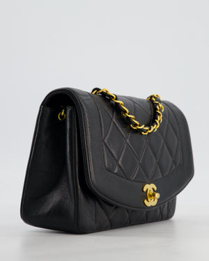 Chanel Vintage Black Small Diana Flap Bag in Lambskin Leather with 24K Gold Hardware