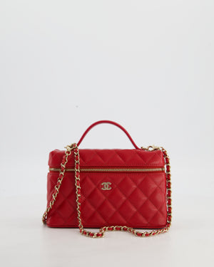 Chanel Red Long Vanity Case Bag in Caviar Leather with Champagne Gold Hardware