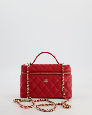 Chanel Red Long Vanity Case Bag in Caviar Leather with Champagne Gold Hardware