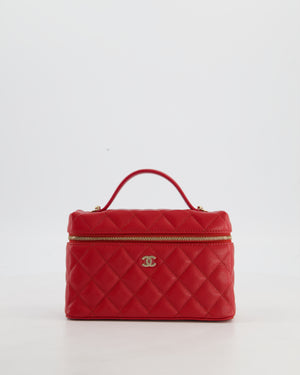 Chanel Red Long Vanity Case Bag in Caviar Leather with Champagne Gold Hardware