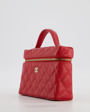 Chanel Red Long Vanity Case Bag in Caviar Leather with Champagne Gold Hardware
