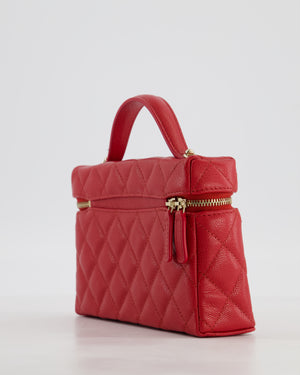 Chanel Red Long Vanity Case Bag in Caviar Leather with Champagne Gold Hardware