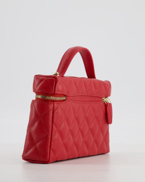 Chanel Red Long Vanity Case Bag in Caviar Leather with Champagne Gold Hardware
