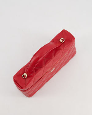 Chanel Red Long Vanity Case Bag in Caviar Leather with Champagne Gold Hardware