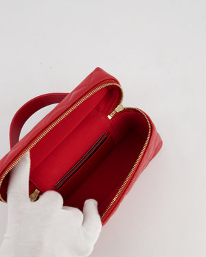 Chanel Red Long Vanity Case Bag in Caviar Leather with Champagne Gold Hardware