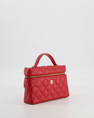 Chanel Red Long Vanity Case Bag in Caviar Leather with Champagne Gold Hardware