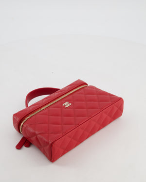 Chanel Red Long Vanity Case Bag in Caviar Leather with Champagne Gold Hardware