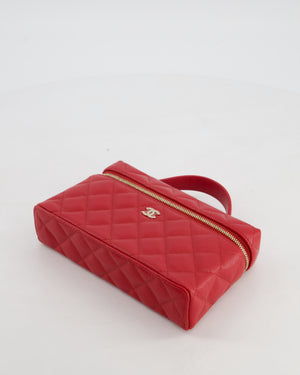 Chanel Red Long Vanity Case Bag in Caviar Leather with Champagne Gold Hardware