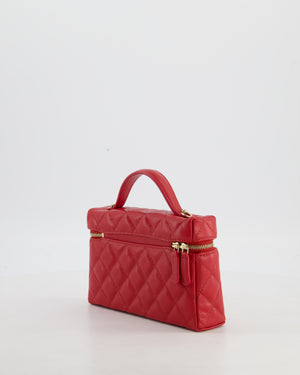 Chanel Red Long Vanity Case Bag in Caviar Leather with Champagne Gold Hardware