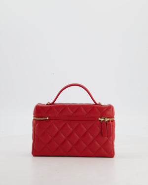 Chanel Red Long Vanity Case Bag in Caviar Leather with Champagne Gold Hardware