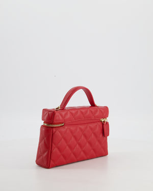 Chanel Red Long Vanity Case Bag in Caviar Leather with Champagne Gold Hardware