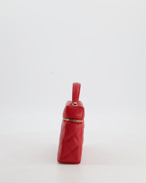 Chanel Red Long Vanity Case Bag in Caviar Leather with Champagne Gold Hardware