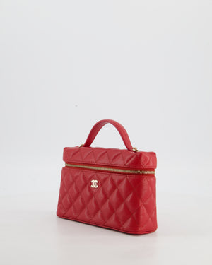 Chanel Red Long Vanity Case Bag in Caviar Leather with Champagne Gold Hardware