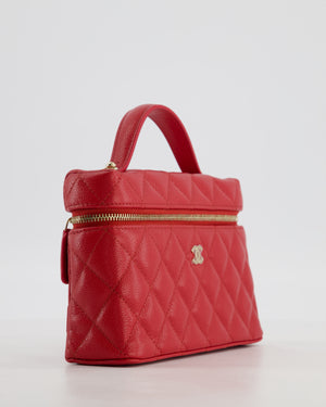 Chanel Red Long Vanity Case Bag in Caviar Leather with Champagne Gold Hardware
