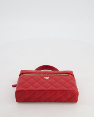 Chanel Red Long Vanity Case Bag in Caviar Leather with Champagne Gold Hardware