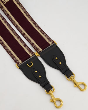 Christian Dior Burgundy & Ecru Canvas Guitar Bag Strap with Antique Gold Hardware & Black Leather