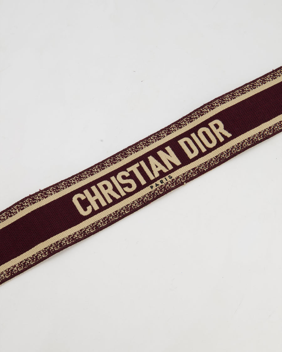 Christian Dior Burgundy & Ecru Canvas Guitar Bag Strap with Antique Gold Hardware & Black Leather