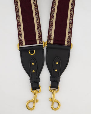Christian Dior Burgundy & Ecru Canvas Guitar Bag Strap with Antique Gold Hardware & Black Leather