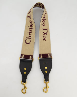 Christian Dior Burgundy & Ecru Canvas Guitar Bag Strap with Antique Gold Hardware & Black Leather