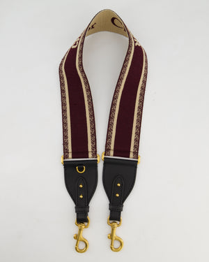 Christian Dior Burgundy & Ecru Canvas Guitar Bag Strap with Antique Gold Hardware & Black Leather